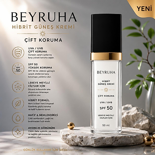 Beyruha Hibrit Güneş Kremi SPF 50+ Lekeye Meyilli Ciltler İçin